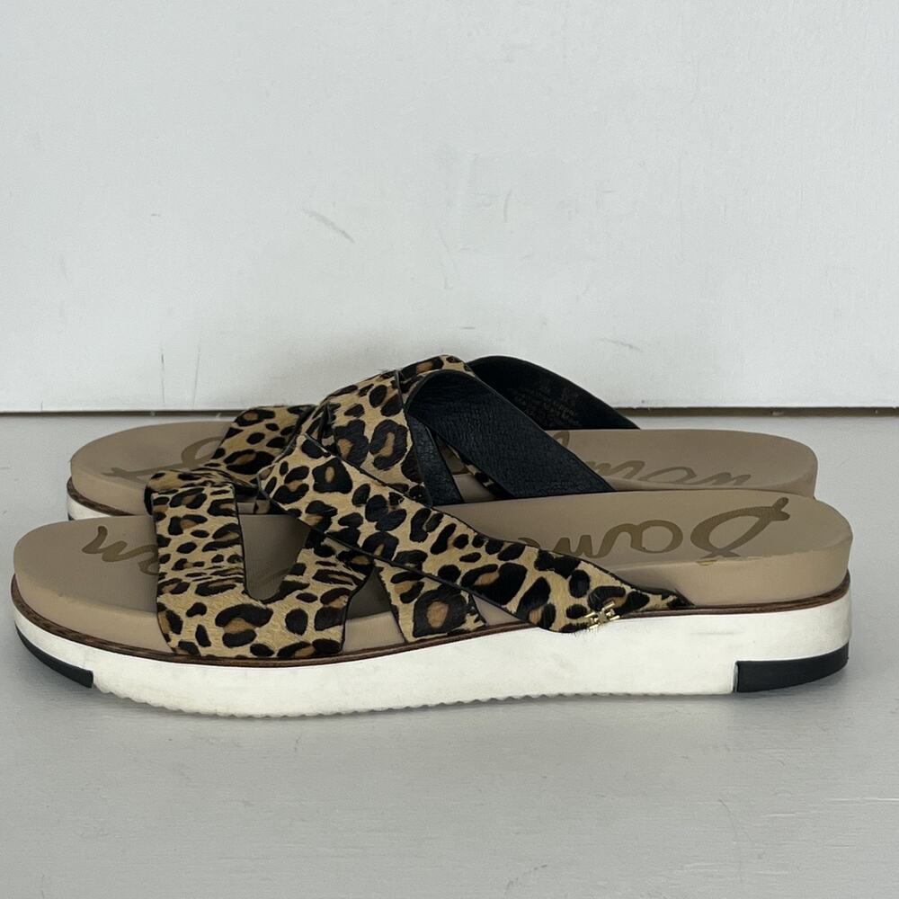 Sam Edelman Leopard Print Slide Sandals in Tan and Black - Picture 2 of 11